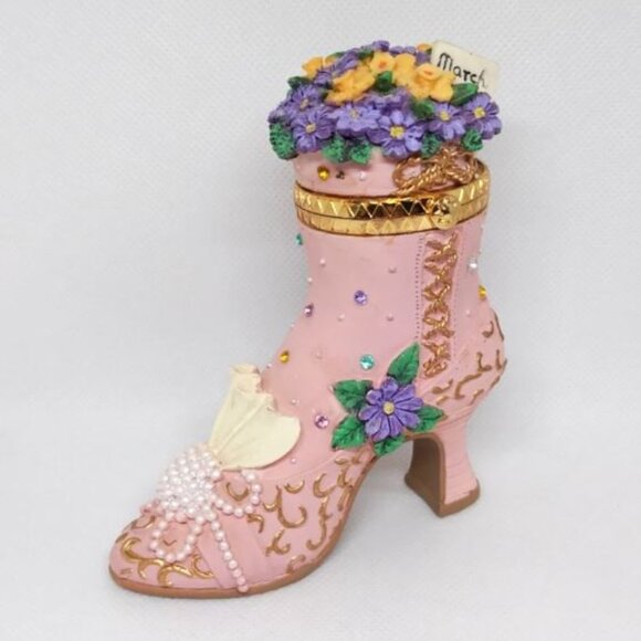 Resin Pink Boot Shoe Pearls Gold Purple Yellow Flowers Daffodils March Birthday - Picture 1 of 13